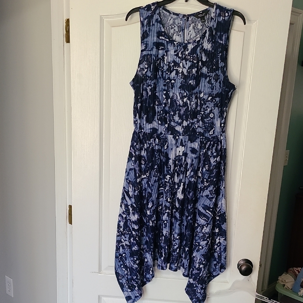 Blue Patterned Sleeveless Dress